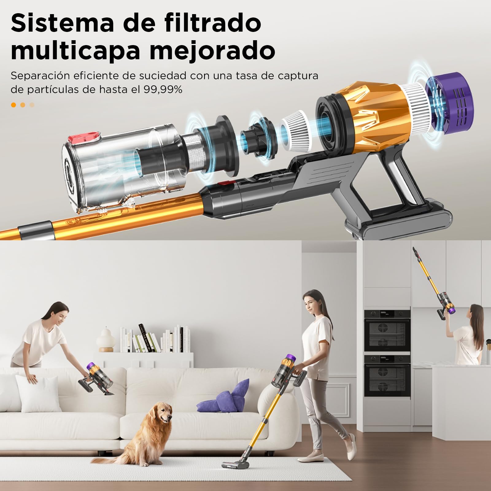 8 en 1 Aspiradora Inalambrica V18,50KPa/550W/60min,180° Plegables,Aspirador Vertical con Pantalla Táctil,1.5L Capacidad,3 Niveles Ajustables,Aspiradoras con Accesorios,para Alfombras/Suelos Duros/Pelo