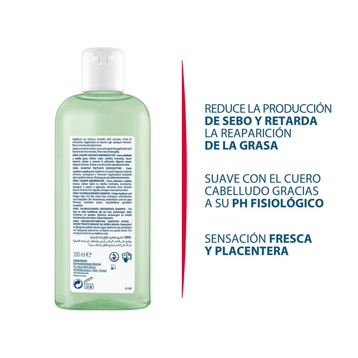 Ducray Sabal Shampoo Regulador de Grasa, Cabello Graso 200ml
