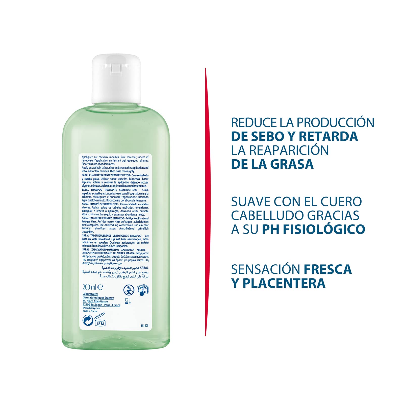 Ducray Sabal Shampoo Regulador de Grasa, Cabello Graso 200ml