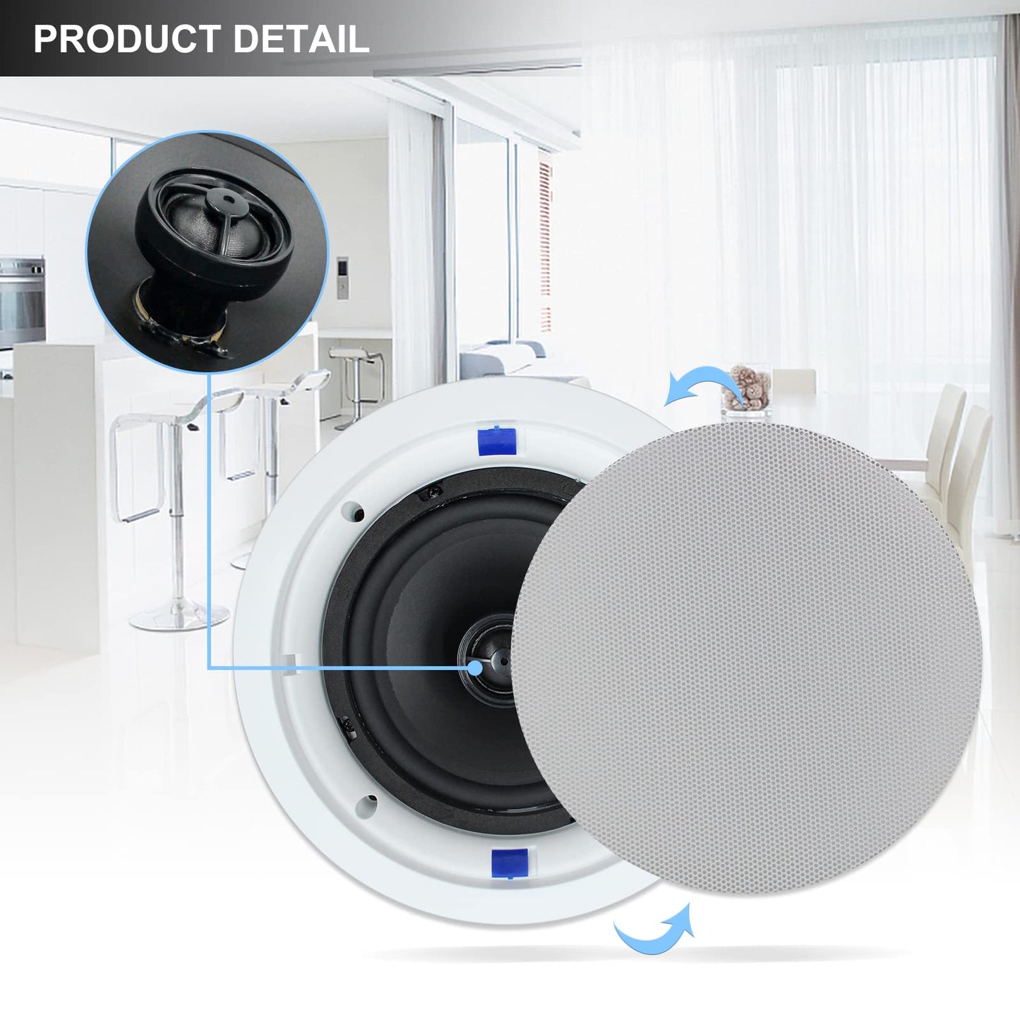 Paquete de altavoces de techo Herdio de 6.5'' 640W 2-vías con Bluetooth, excelente para sistema de cine en casa, sala de estar, oficina, montaje empotrado con cable (4 altavoces)