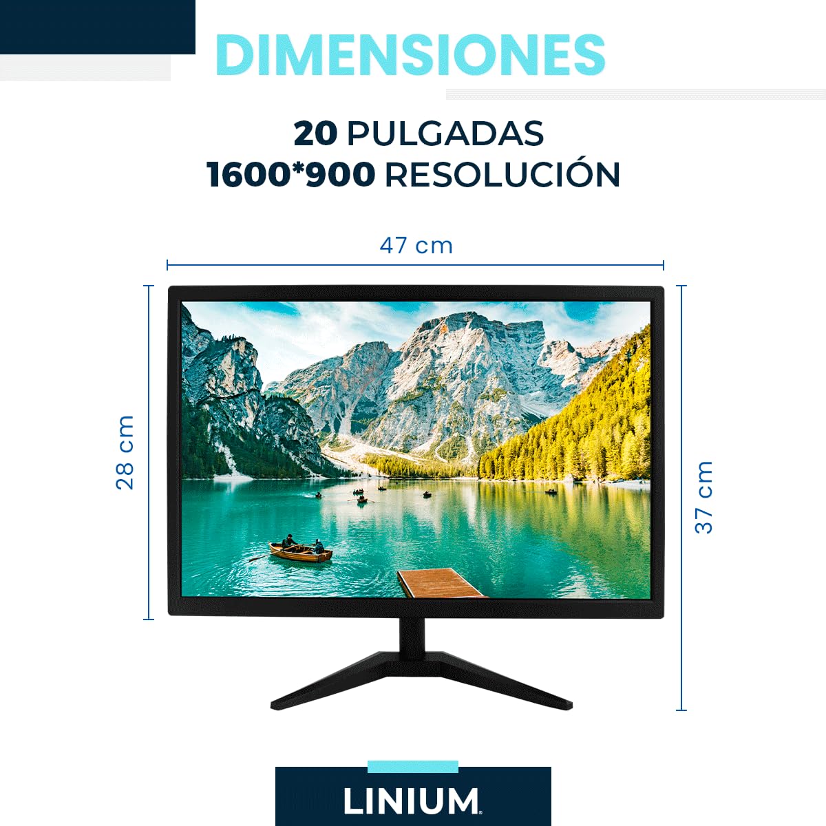 LINIUM - Monitor HD LED 20” | Resolución 1660x900, HDMI/VGA, 60Hz, Estabilización de Negro, Compacto y Funcional para Oficina u Hogar