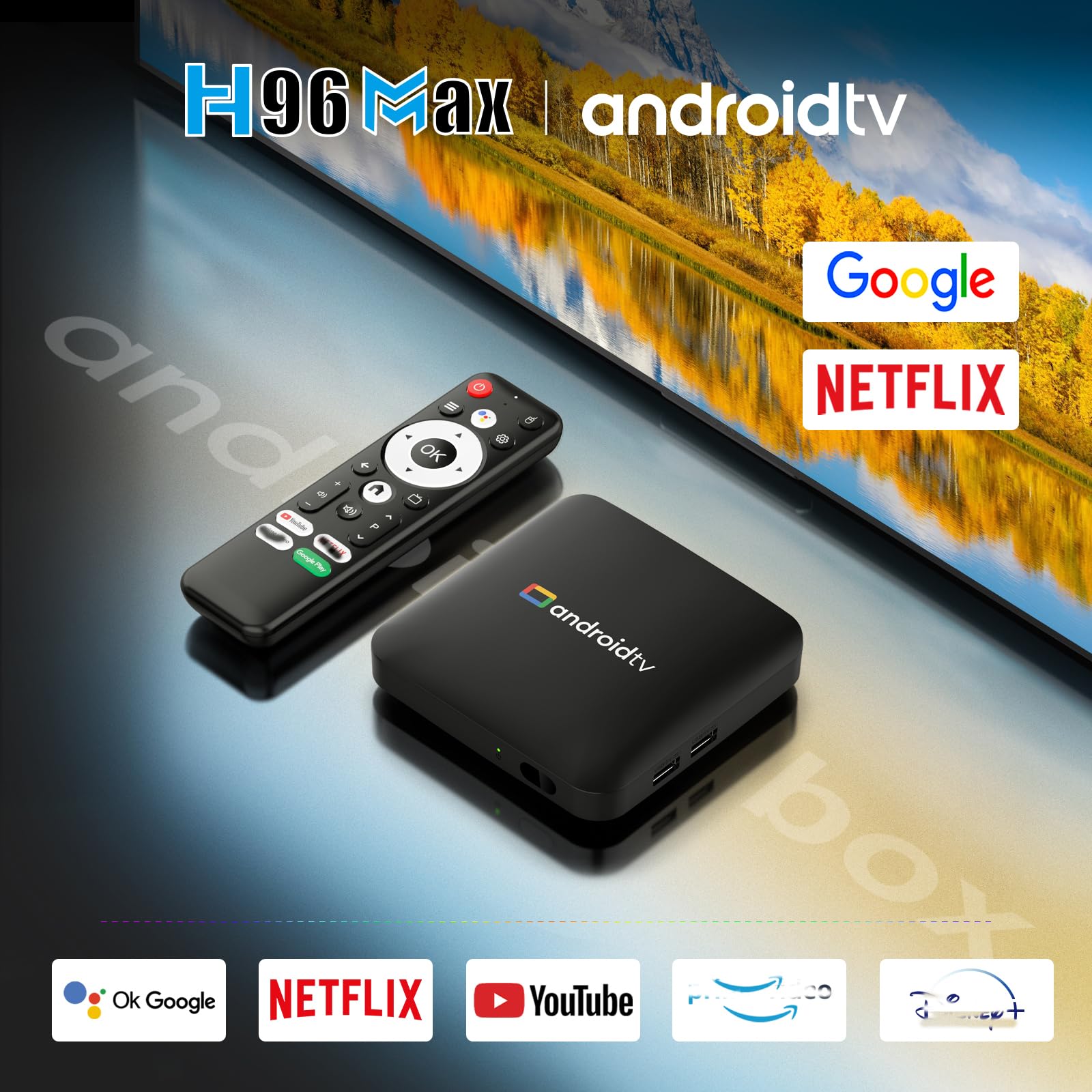 H96 Max Android 14.0 TV Box 64bit 2GB RAM 16GB ROM Amlogic S905L3 100M Ethernet WiFi6 Dual-WiFi 2.4G/5G 4K BT5.x USB TV Box
