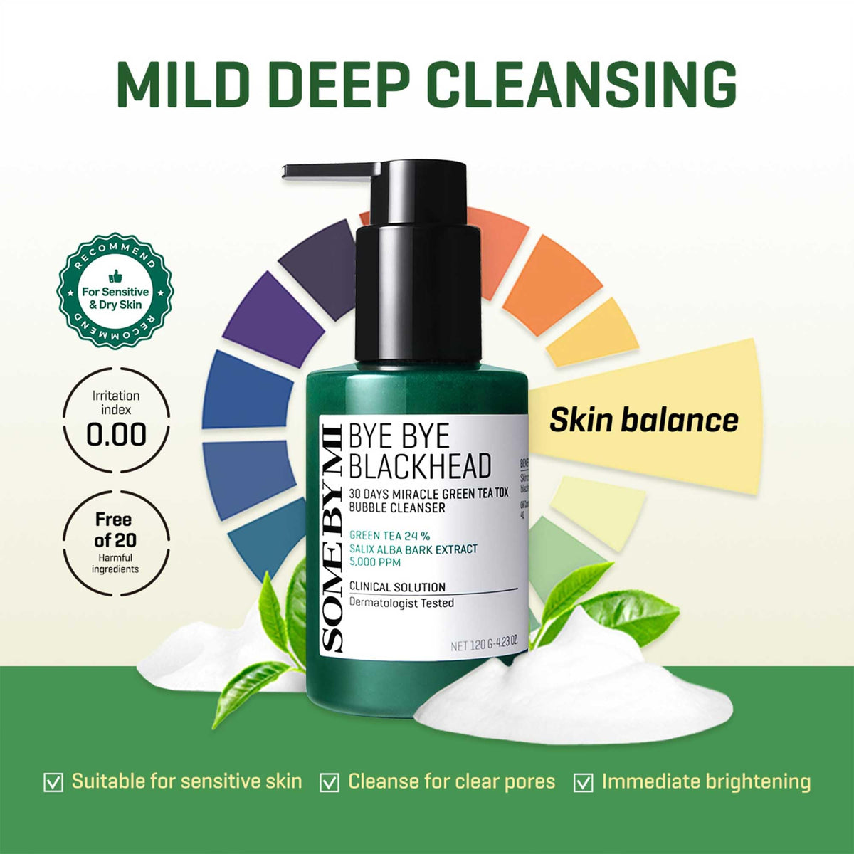 SOME BY MI Bye Bye Blackhead 30 Days Miracle Green Teal Tox Bubble Cleanser, 120 g (4.23 oz), limpieza de poros, iluminador, complejo de tanino, limpieza profunda suave, ingredientes naturales, restauración del equilibrio de la piel