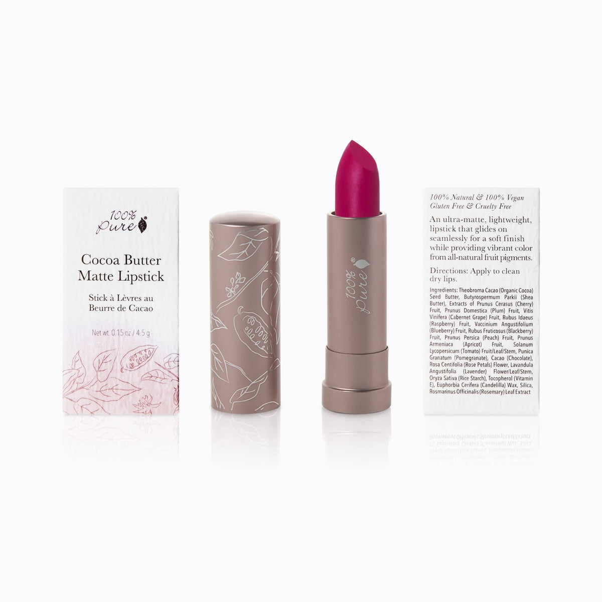 100% Pure Cocoa Butter Matte Lipstick, Marrakesh, 0.15 Ounce