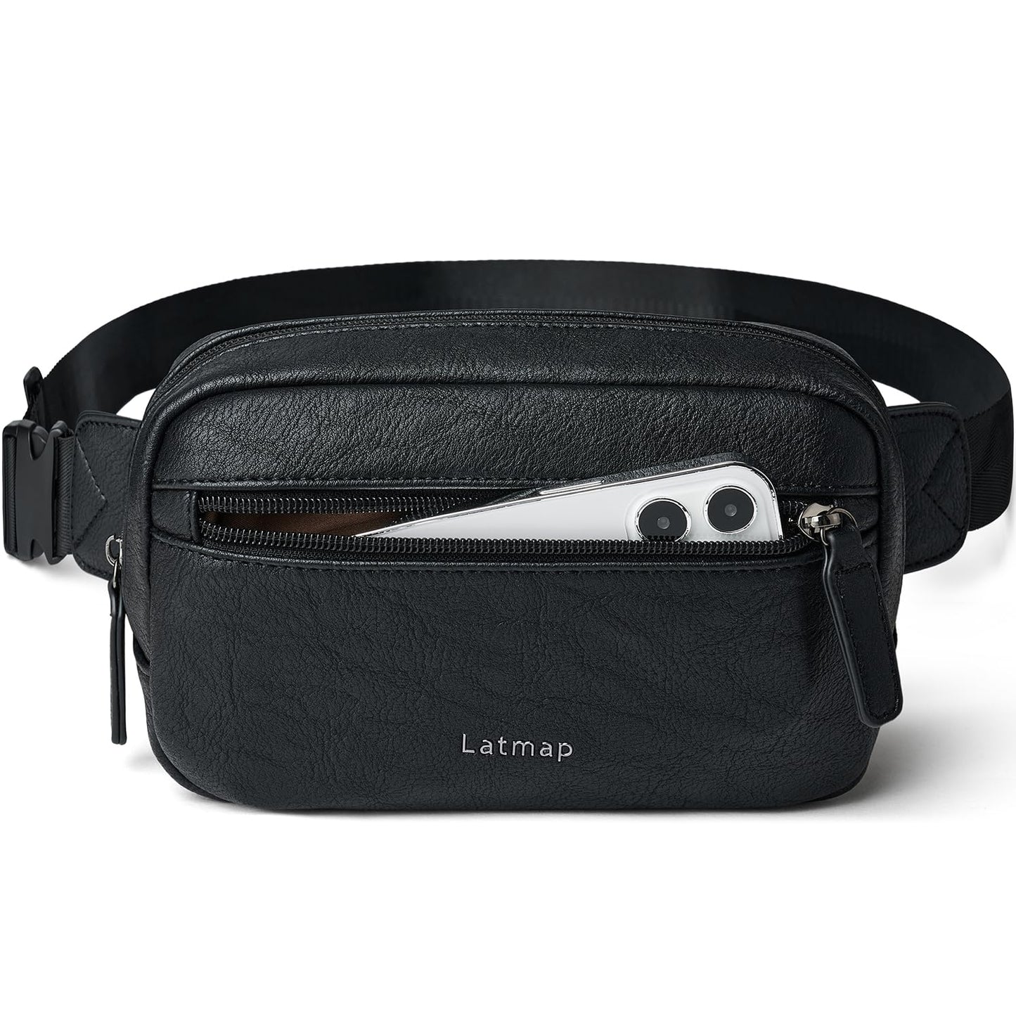 LATMAP - Riñonera de 2 L para todas partes, pequeña y a la moda, bandolera de piel sintética, impermeable, para mujer, a la moda, Negro -, Pequeño, Moda casual
