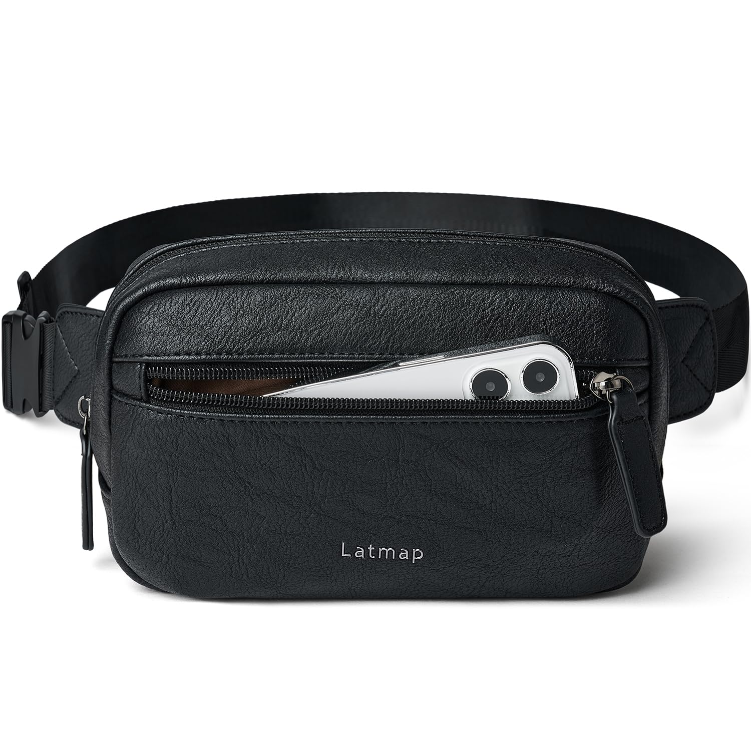 LATMAP - Riñonera de 2 L para todas partes, pequeña y a la moda, bandolera de piel sintética, impermeable, para mujer, a la moda, Negro -, Pequeño, Moda casual