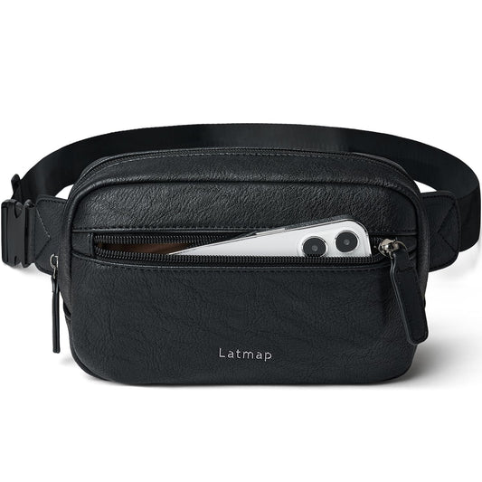LATMAP - Riñonera de 2 L para todas partes, pequeña y a la moda, bandolera de piel sintética, impermeable, para mujer, a la moda, Negro -, Pequeño, Moda casual