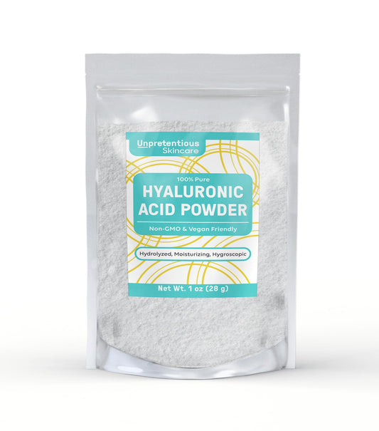 Polvo Ácido Hialurónico Sin Pretensiones Bolsa Transparente Resellable Grado Alimenticio y Cosmético 29.57ml