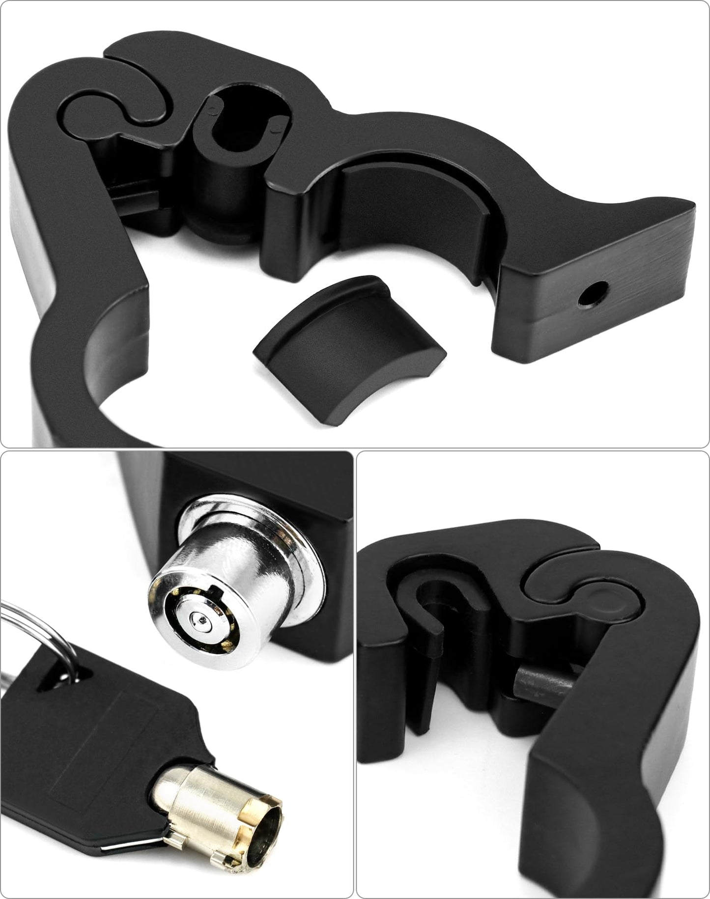 QWORK - Juego de 2 candados para motocicleta, antirrobo, ajustable, para manubrio de bicicleta, un agarre, acelerador, freno, manubrio para asegurar una bicicleta, scooter, ciclomotor o ATV, color negro
