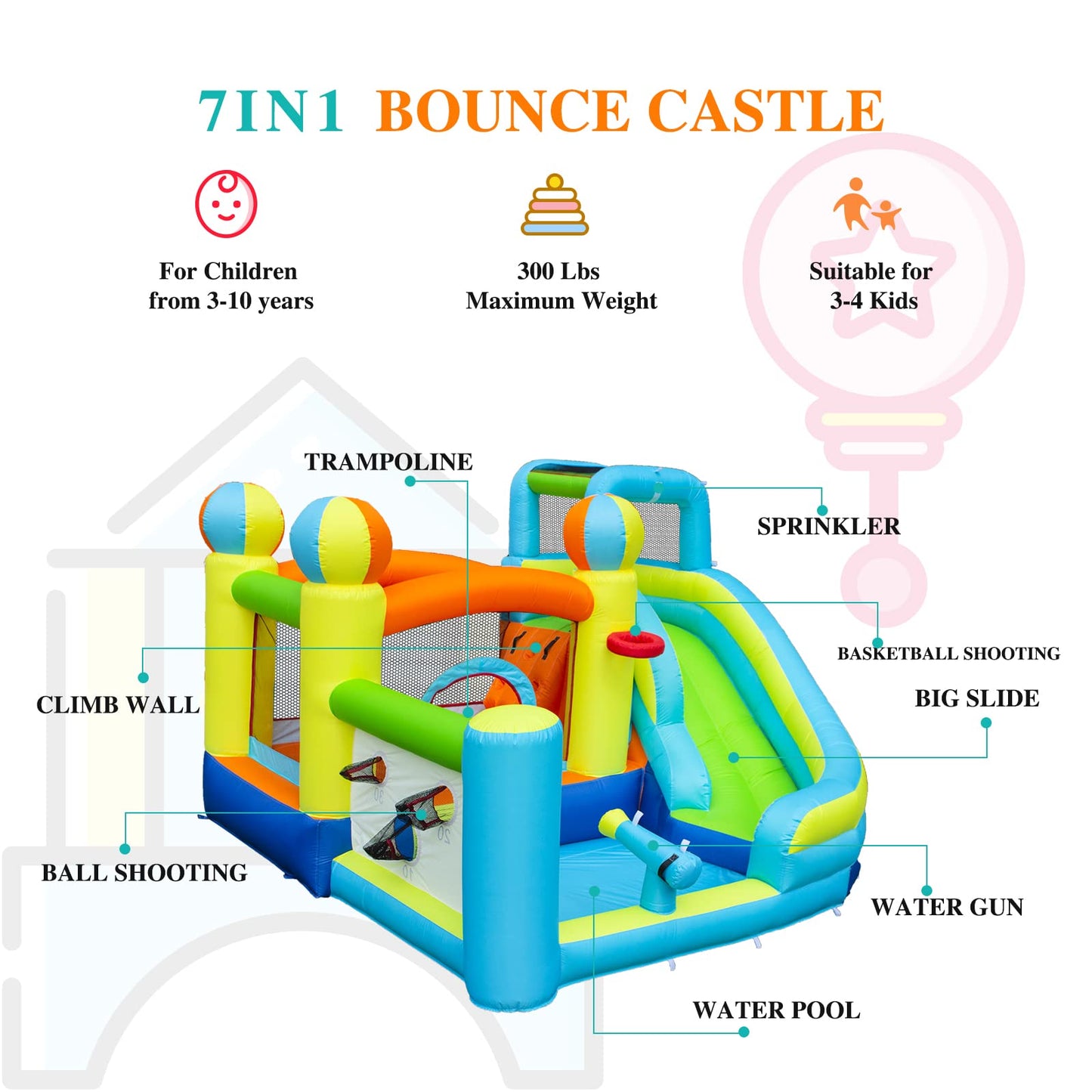 Parque Inflable WelandFun Azul con Toboganes Acuáticos y Piscina para Niños