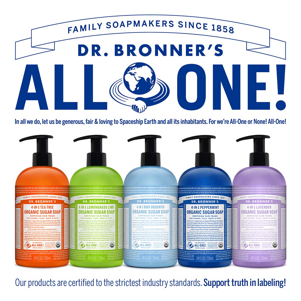 Dr. Bronner's | Jabón líquido de azúcar orgánico, hidratante y nutritivo, para manos, cuerpo, rostro y cabello; certificado vegano - Lavanda, 710 ml