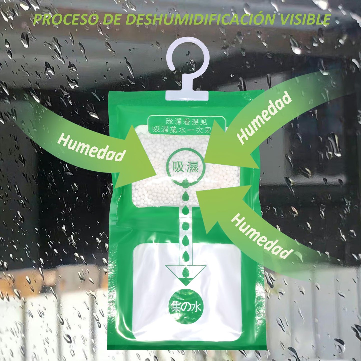 Paquete de 10 Bolsas Antihumedad Colgantes, Deshumidificador para la Humedad - Absorbedor de Humedad Sin Fragancia, Proceso Visible, Previene Moho en Closet, Baño, Cocina, Sótano y Lavadero