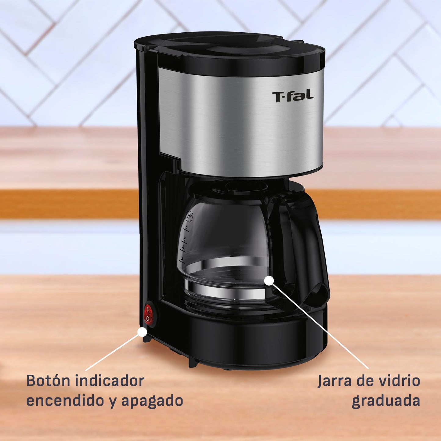 Cafetera T-fal Heliora Inoxidable con Sistema Antigoteo para 6 Tazas