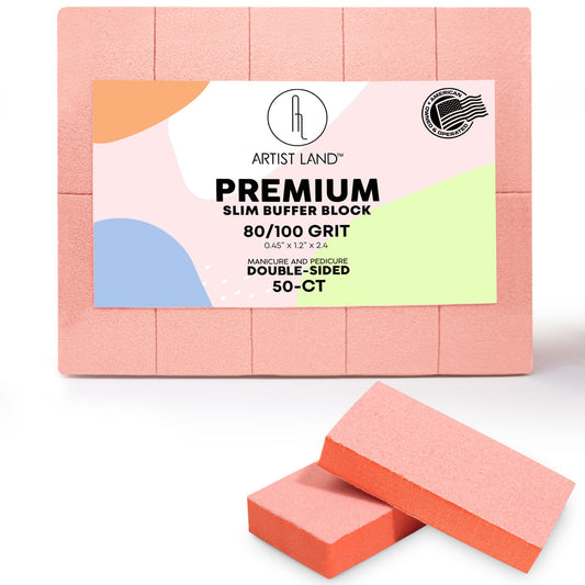 Artist Land Set de 50 Bloques Pulidores de Uñas Slim Orange(Grano 80/100) - Calidad Profesional para Salón. Ideales para La Preparación de Uñas Antes de La Aplicación de Esmalte, Gel O Acrílico. Bloqu