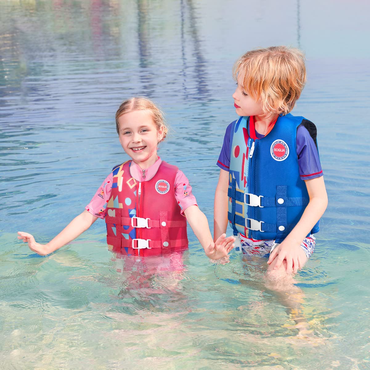 Boglia - Chaleco de natación para niños y niñas, traje de baño flotante con correa de seguridad ajustable para niños de 2 a 9 años/22 a 50 libras