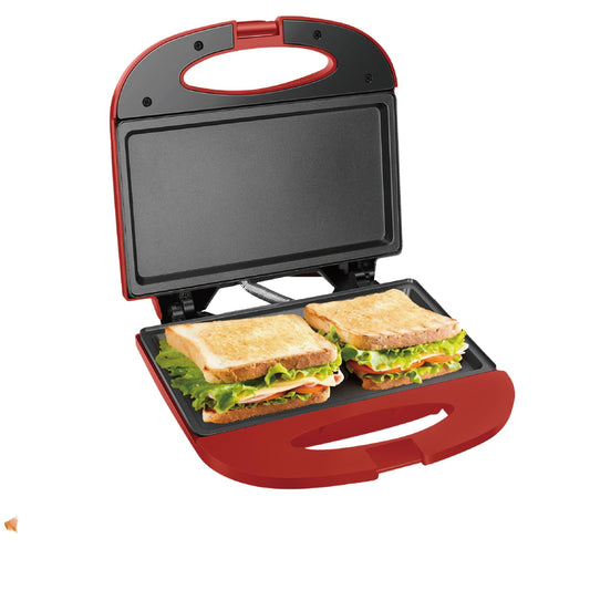 Bene Casa - Sandwichera de parrilla plana antiadherente roja - Incluye asas de tacto frío y superficie de cocción de aluminio fundido a presión
