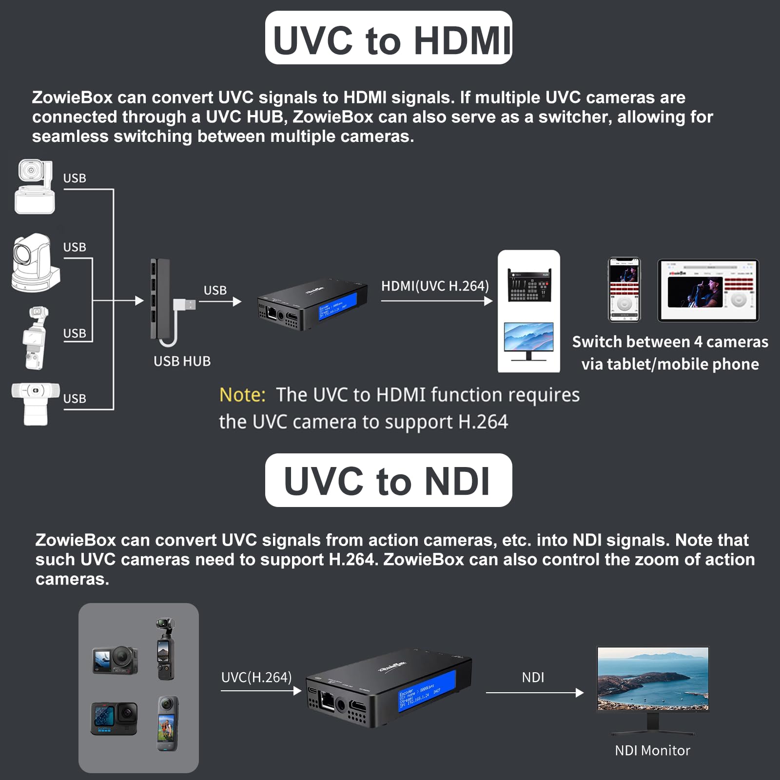 Zowietek Codificador/decodificador de vídeo HDMI 4K, ZowieBox, NDI | Convertidor/Reproductor HX3, UVC a HDMI, Captura y Grabador de Vídeo Pass-Through, SRT/RTMP(S)/RTSP, Transmisión en Vivo