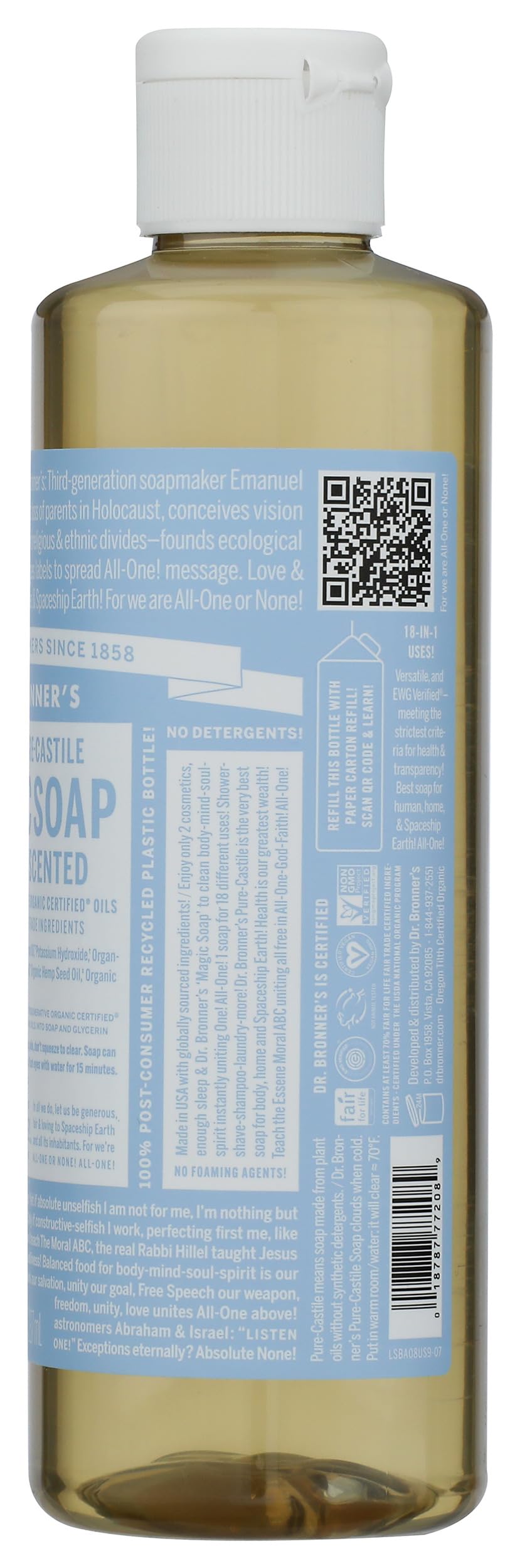 DR BRONNERS jabón suave para bebé, 8 onzas líquidas