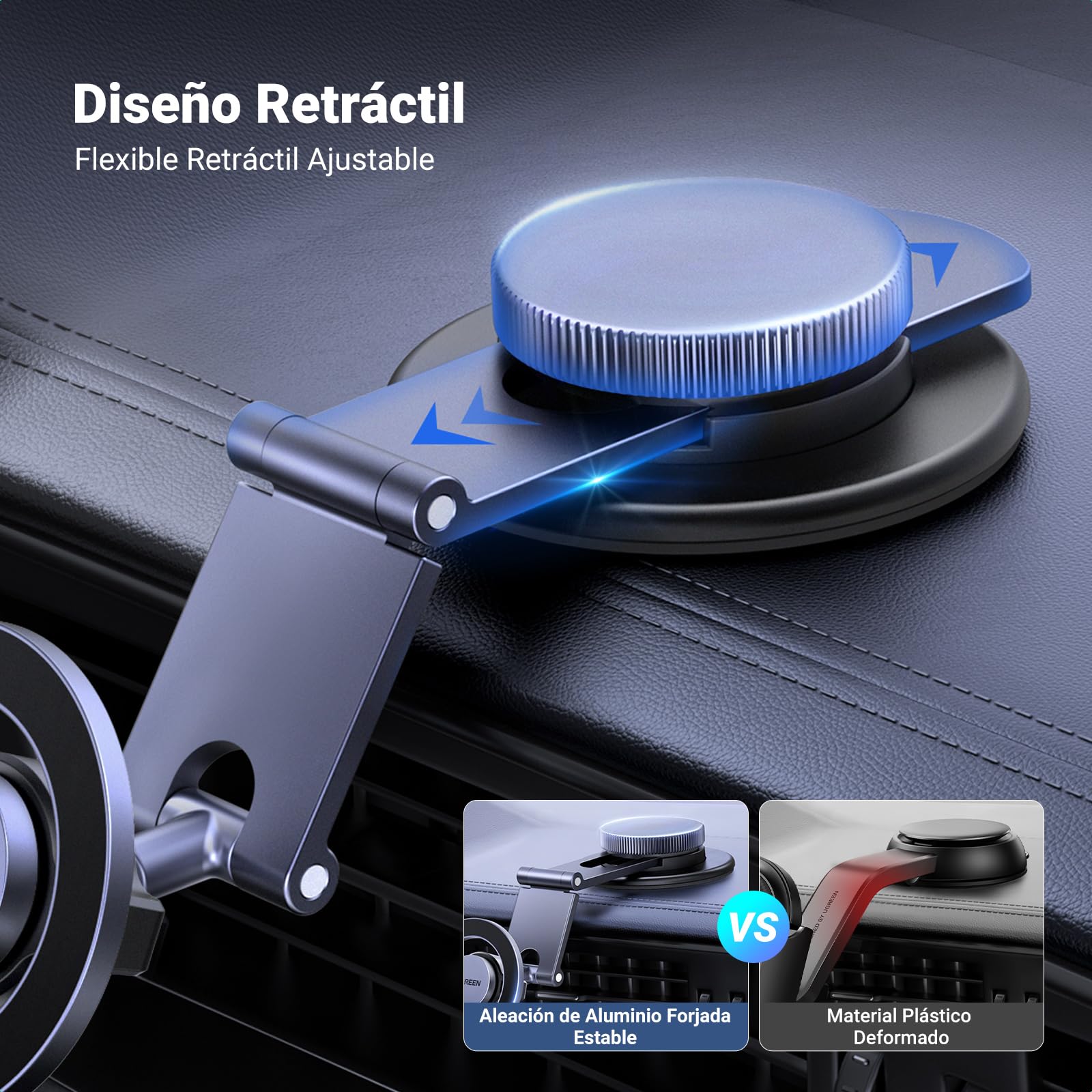 UGREEN Soporte Celular Magsafe de Auto Rotación de 360°, Base Porta automóvil magnético con Ventosa Compatible con iPhone 16 15 14 13 12 Series y Funda MagSafe