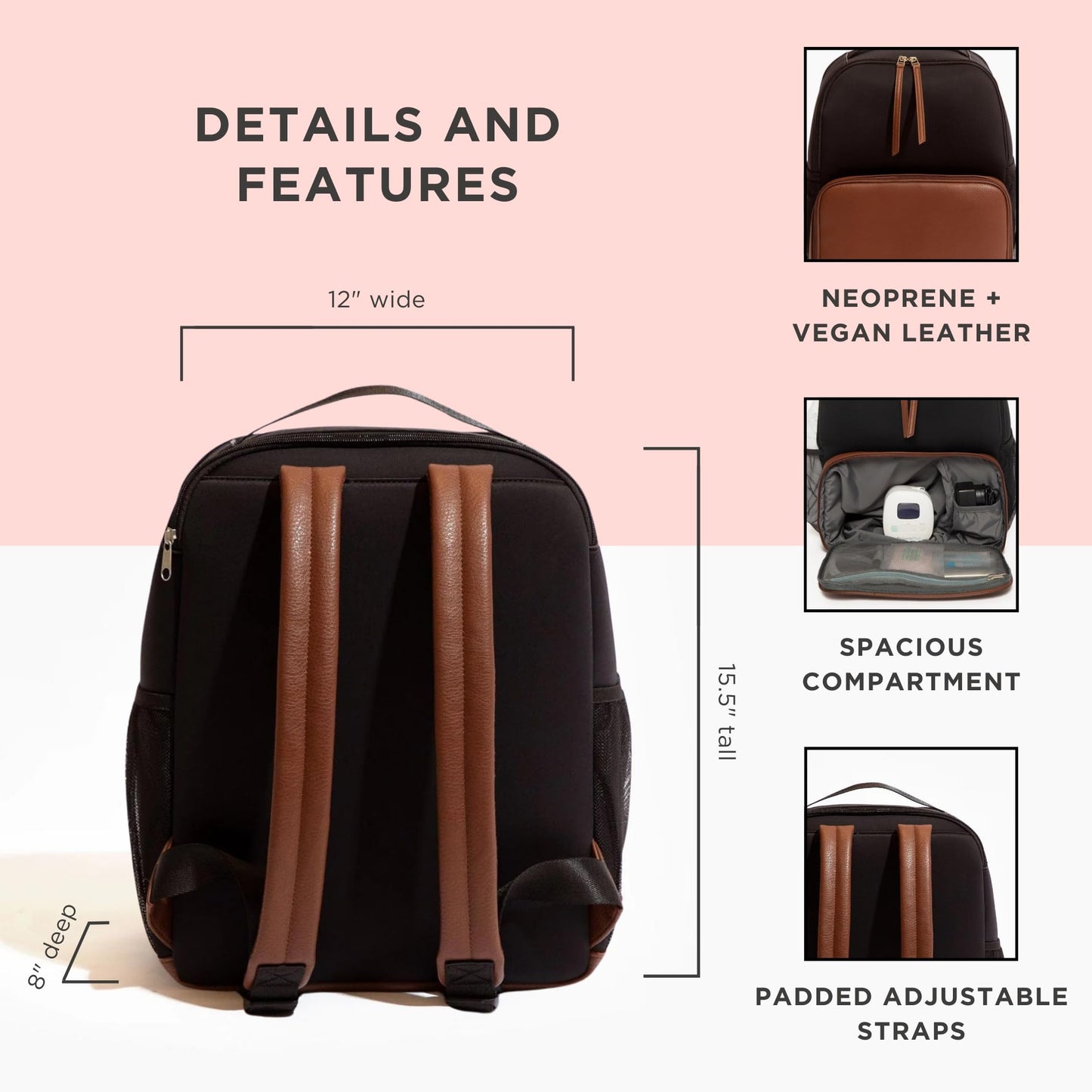 Freshly Picked Classic V1 - Mochila para pañales para bebé, bolsas de pañales de piel vegana con cambiador, convertible, Negro -, Mochilas de viaje