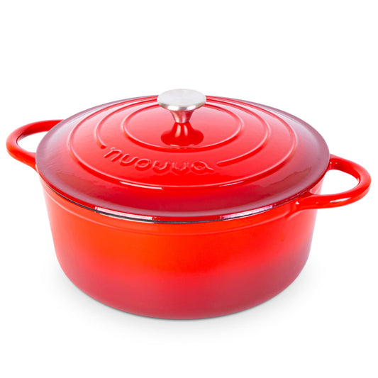 Nuovva - Horno holandés de hierro fundido con tapa - Cacerola esmaltada antiadherente - Utensilios de cocina resistente para horno holandés - Rojo, 7.3 cuartos de galón, 30 cm
