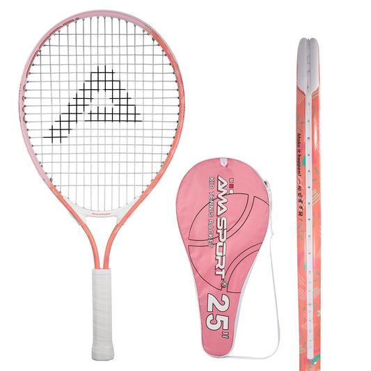 AMA SPORT - Raqueta de tenis para niños pequeños de 17 a 25 pulgadas para niñas y niños, raquetas de tenis de 4 colores para niños de 2 a 12 años con correa de hombro de nailon 420D