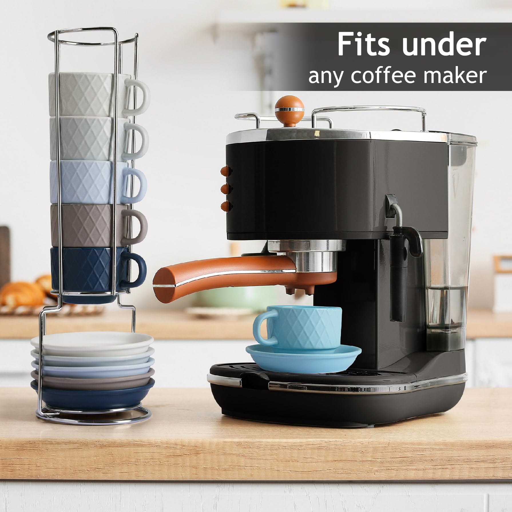 Juego Moderno de Tazas de Café Expreso MIAMIO Azul Océano con Soporte y Platillos