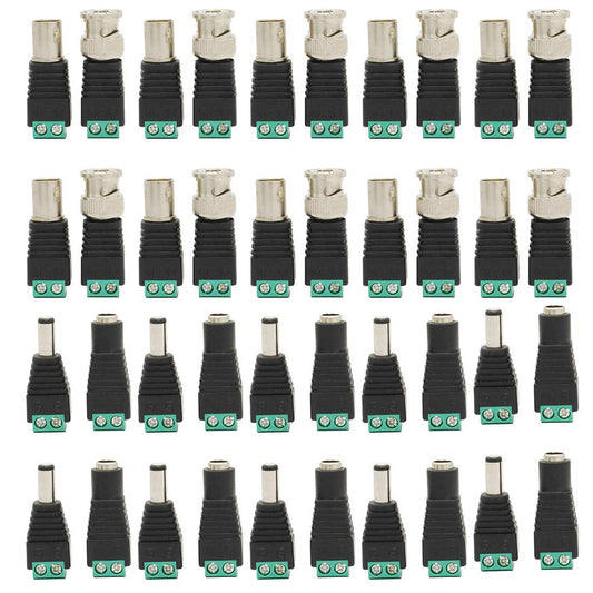 Didamx 40 unidades macho hembra DC Power Jack adaptador y BNC macho hembra Balun conector para cámara de seguridad CCTV