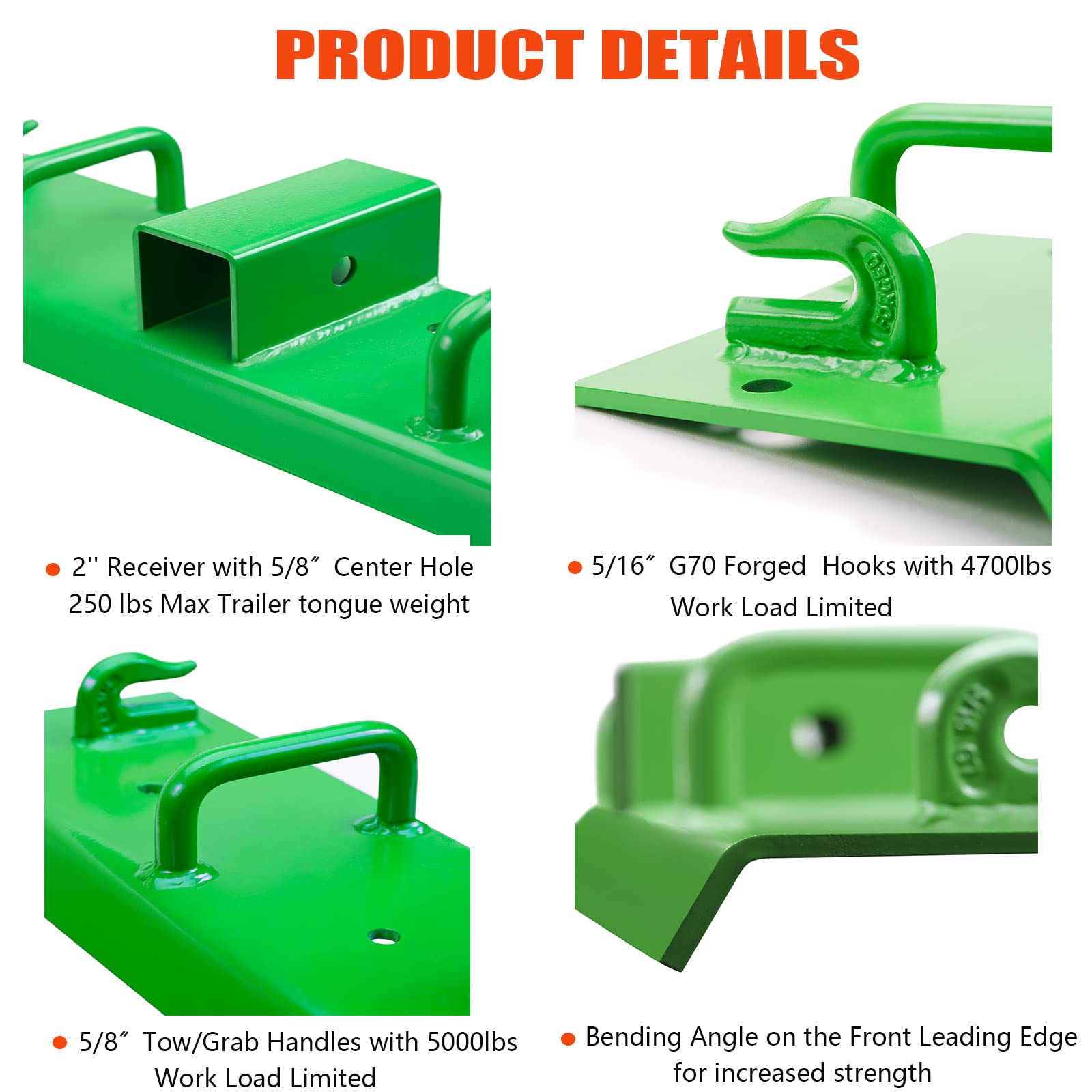 ONECHOI - Ganchos para cubeta de tractor, ganchos de tornillo de 2 pulgadas, ganchos de agarre de acero forjado G70, asas de remolque y agarre, pernos de gancho de remolque con borde curvado de 60° para cubeta John Deere (cubeta de servicio estándar de 1.