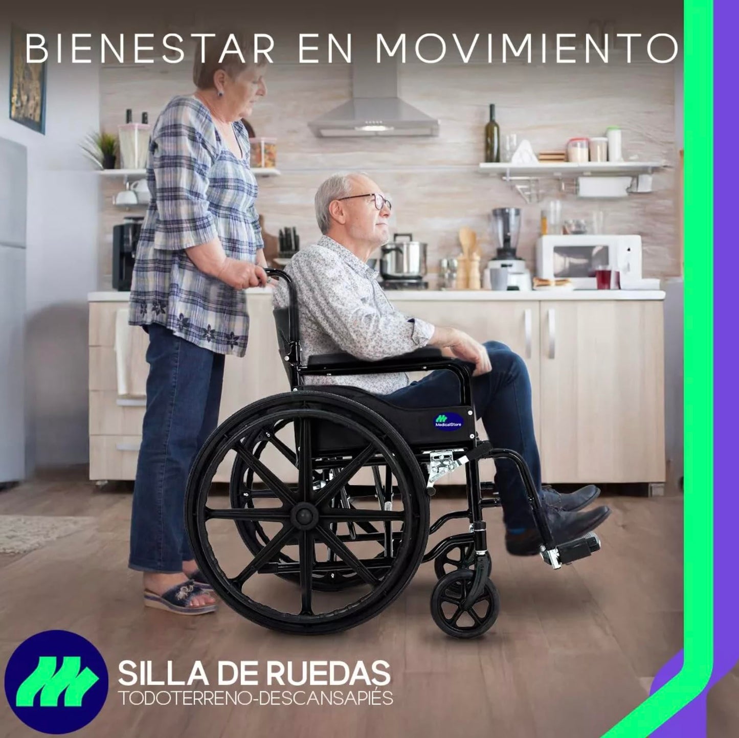 Silla De Ruedas Medical Store Negra Todo Terreno Plegable Con Freno De Mano Adulto Mayor