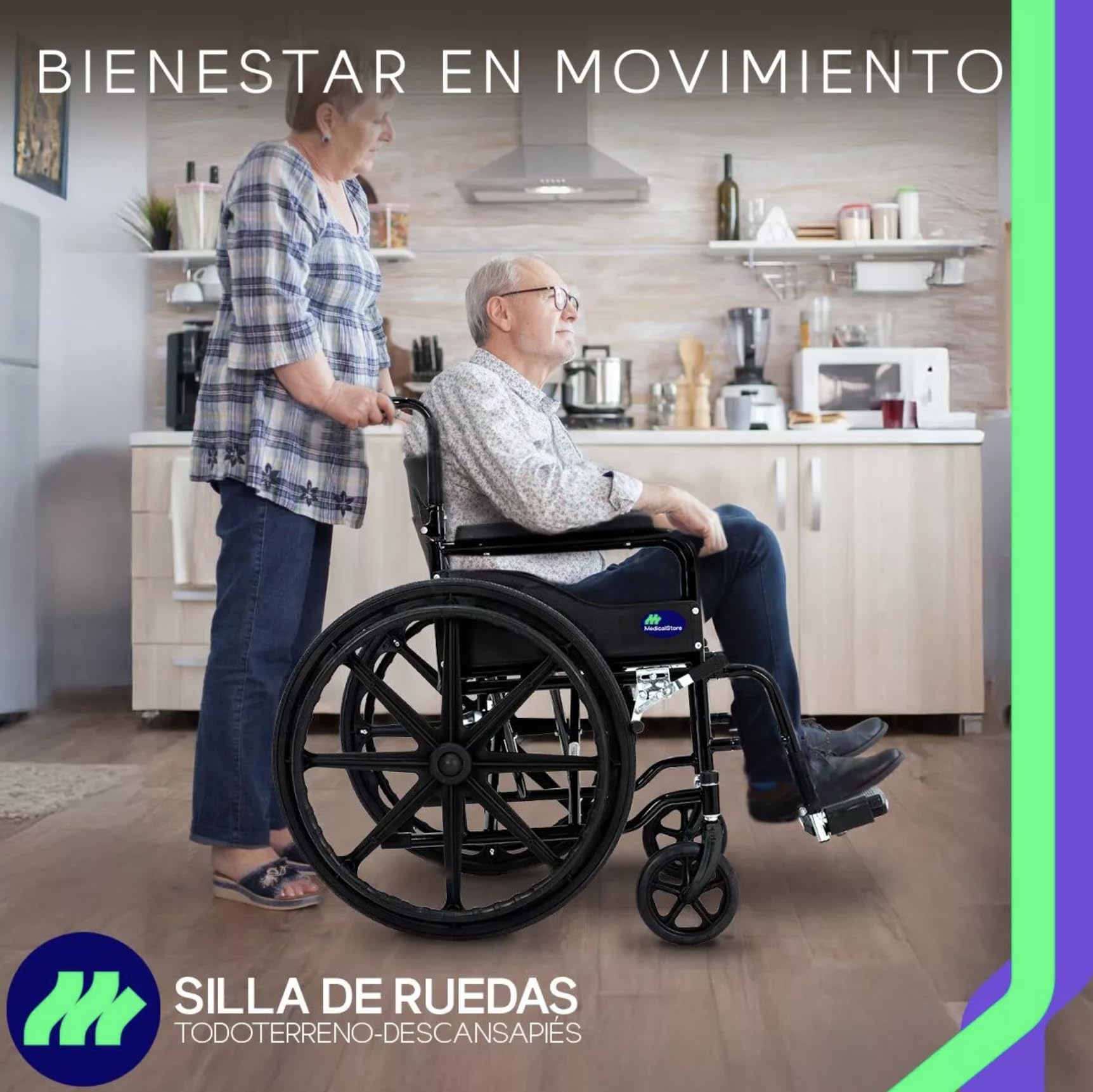 Silla De Ruedas Medical Store Negra Todo Terreno Plegable Con Freno De Mano Adulto Mayor