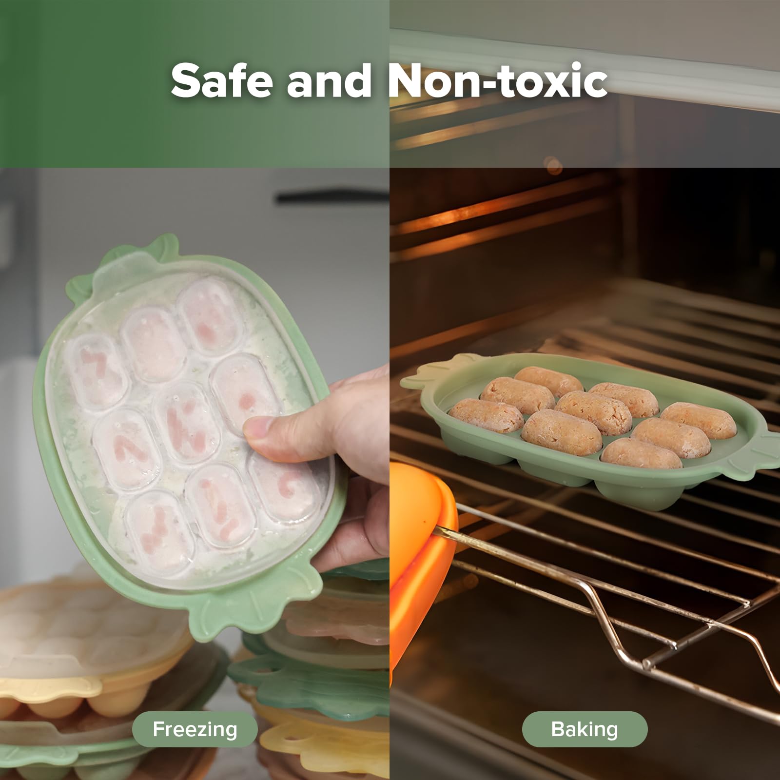 Comedero de alimentos frescos y bandeja de silicona – verde guisante