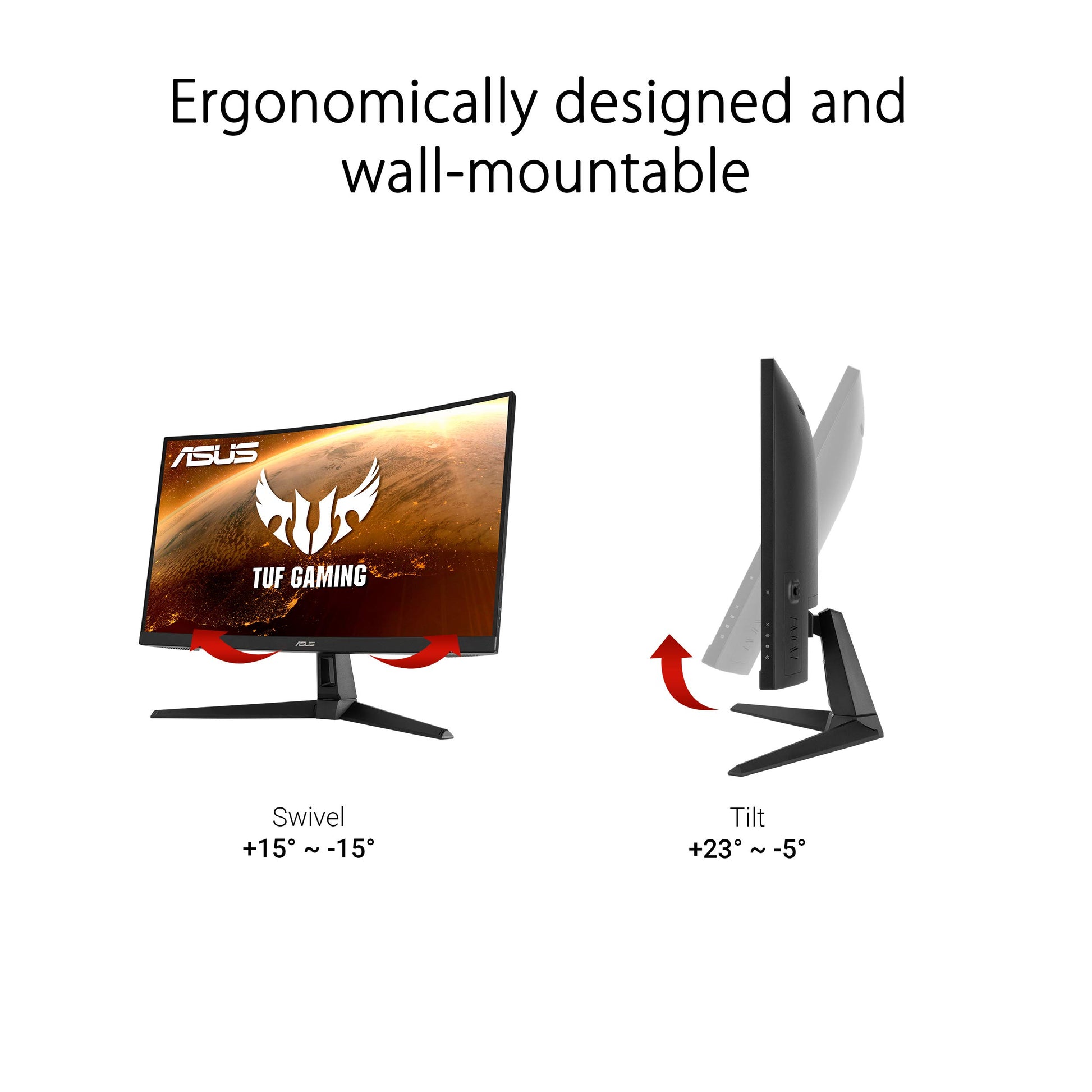 Asus Monitor Gamer Curvo 27" TUF Gaming VG27VH1B, Full HD 1920 x 1080, 165Hz, tiempo de respuesta 1 ms, Extreme Low Motion Blur, Adaptive-sync, FreeSync Premium