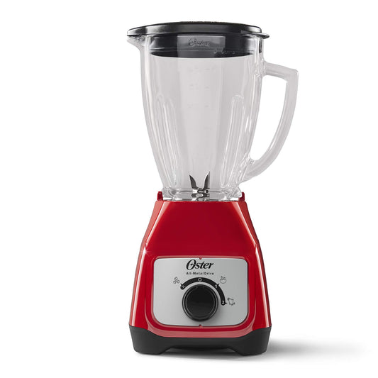 Licuadora Oster Roja con Vaso de Vidrio y Control de Perilla