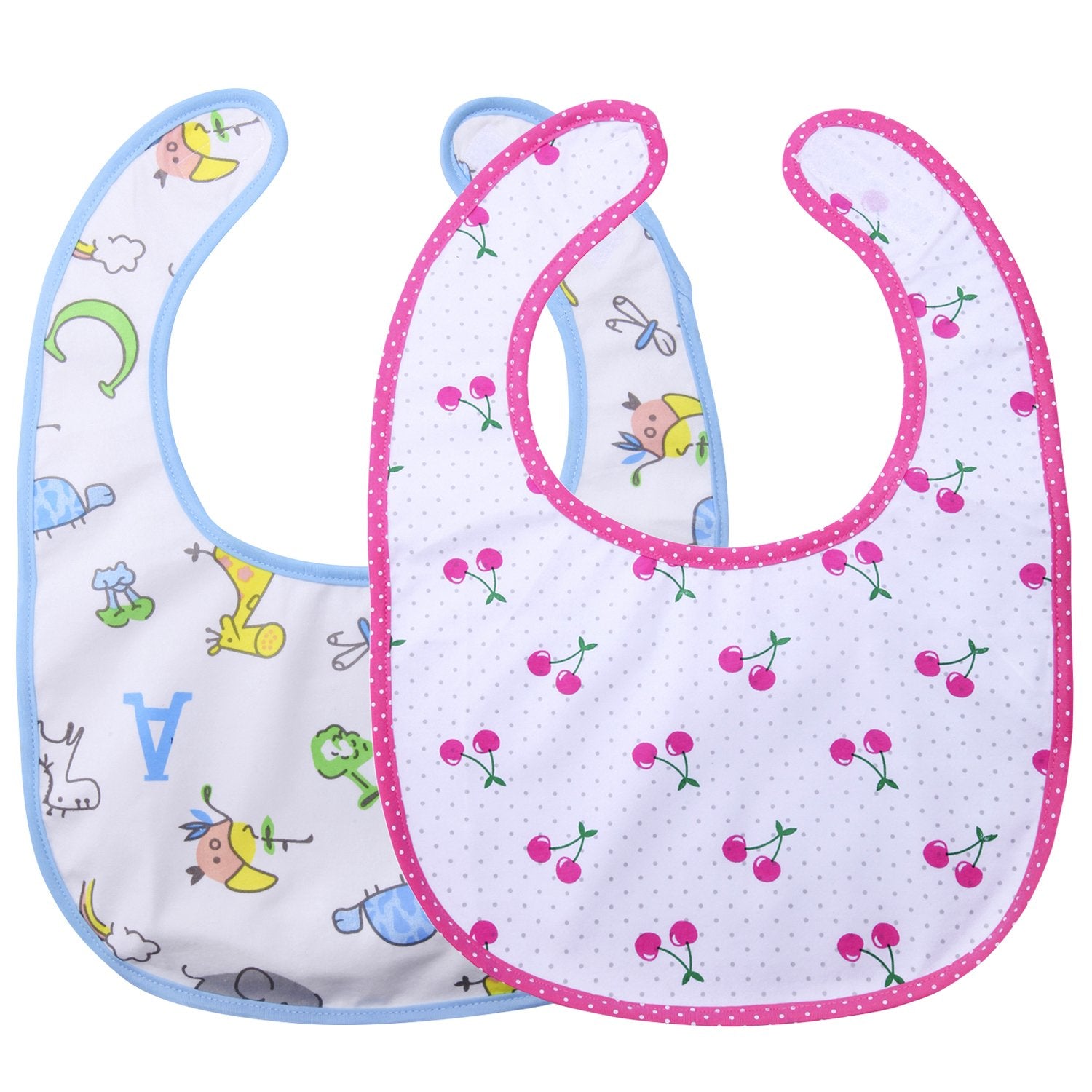 Littleforbig - Babero de algodón impermeable para adultos, con cierre de velcro ajustable, estampado, 2 paquetes, animales zoológicos y baberos para adultos cereza