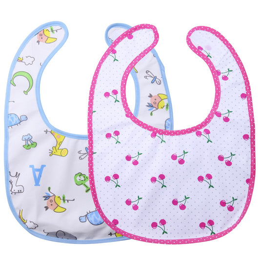 Littleforbig - Babero de algodón impermeable para adultos, con cierre de velcro ajustable, estampado, 2 paquetes, animales zoológicos y baberos para adultos cereza