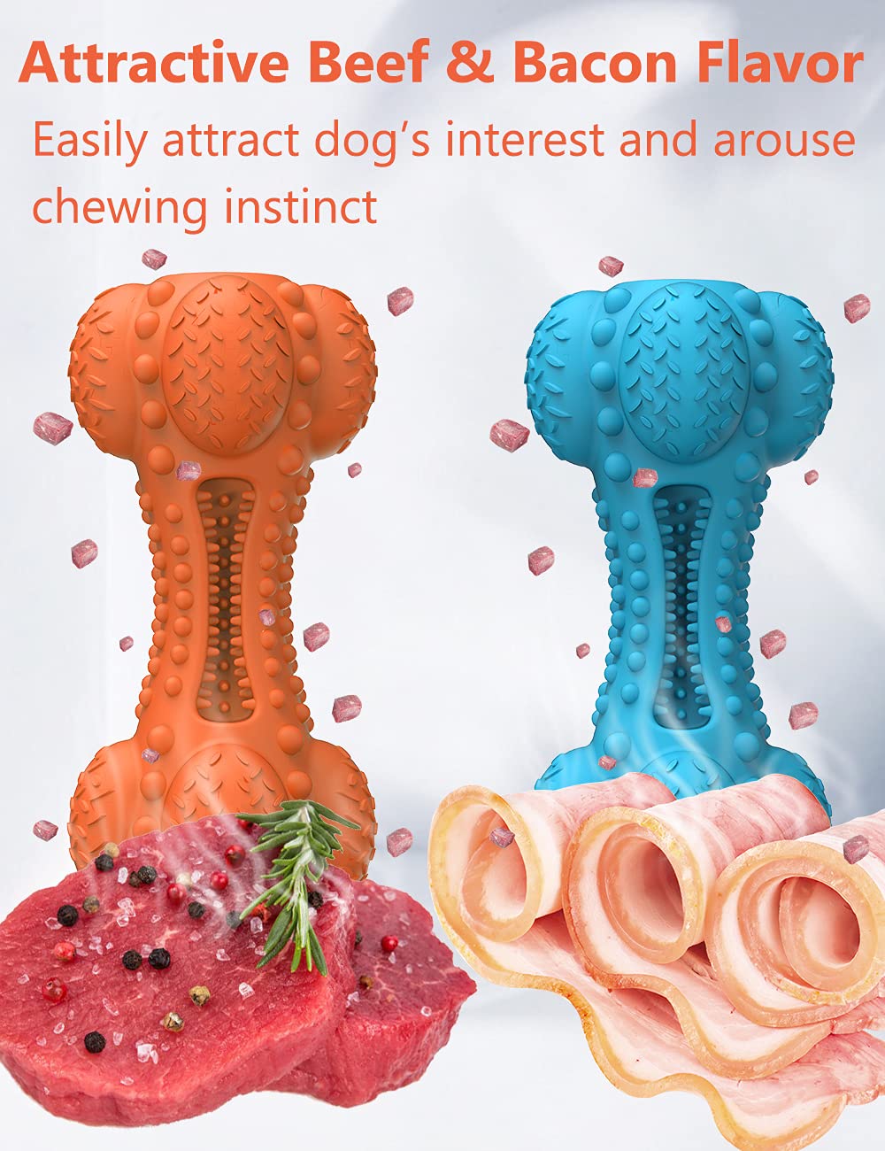 Juguete masticable para perros chirridos, para masticadores agresivos de razas grandes, hueso de goma indestructible resistente con cepillo de dientes para perros grandes y medianos limpieza de dientes