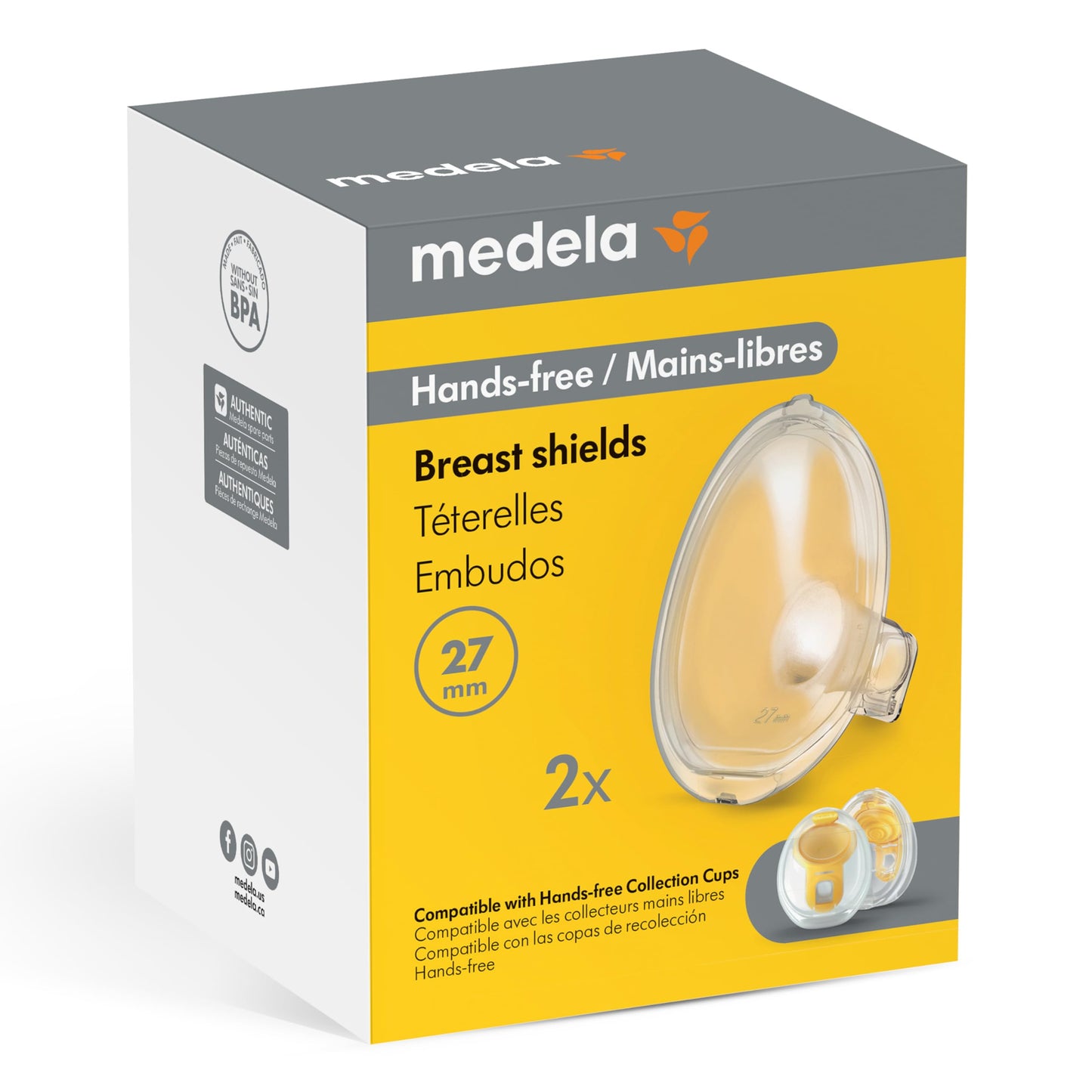 Medela | Embudos de Plástico para Copas Recolectoras Manos Libres de 27 mm | Compatible con Extractores Eléctricos Hands Free