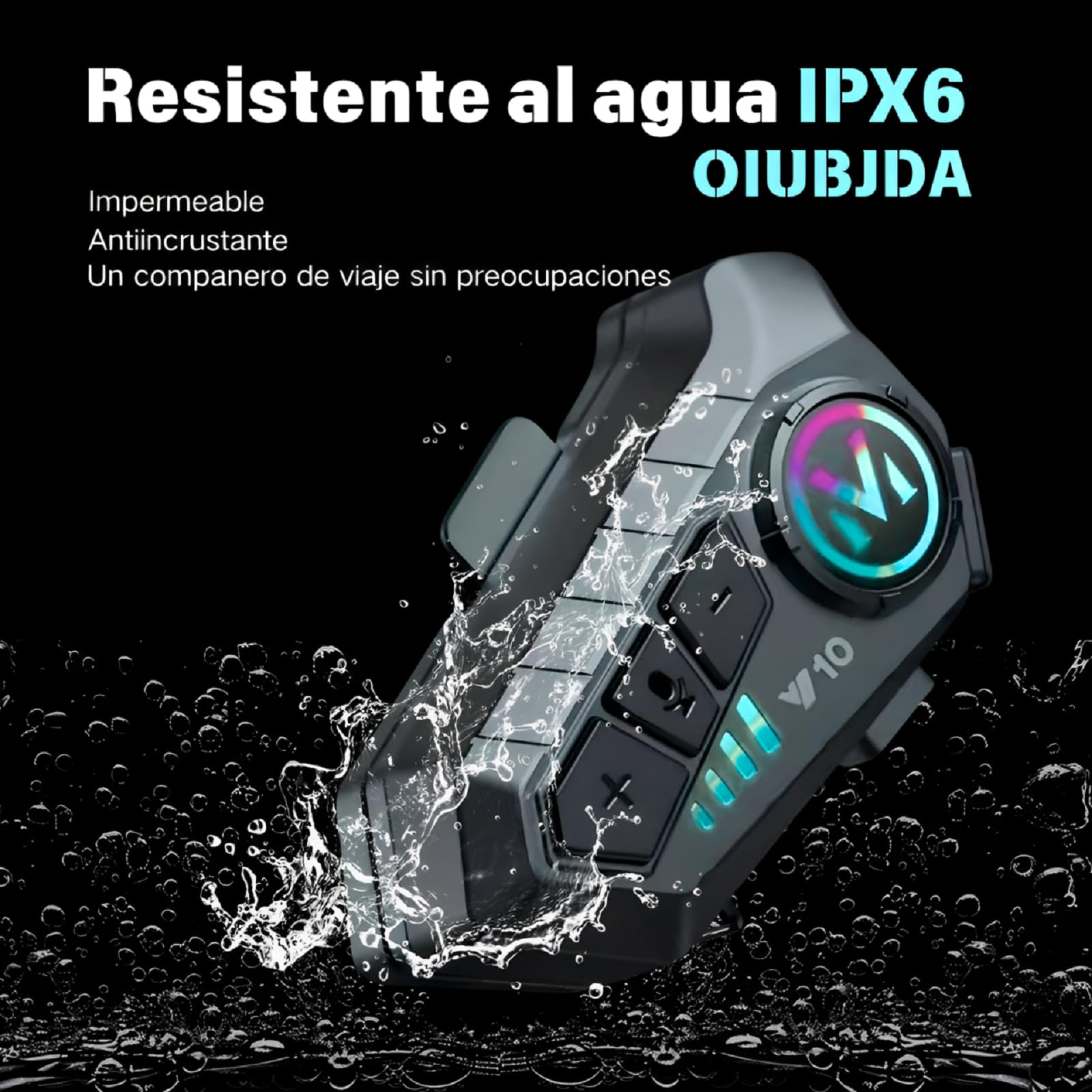OIUBJDA Intercomunicador para Casco, Accesorios para Moto cascoImpermeable, Cancelación de Ruido Auriculares 5.3 Bluetooth para Motocicleta, micrófono Incorporado, Cable de cargadu, racion 32h, Siri