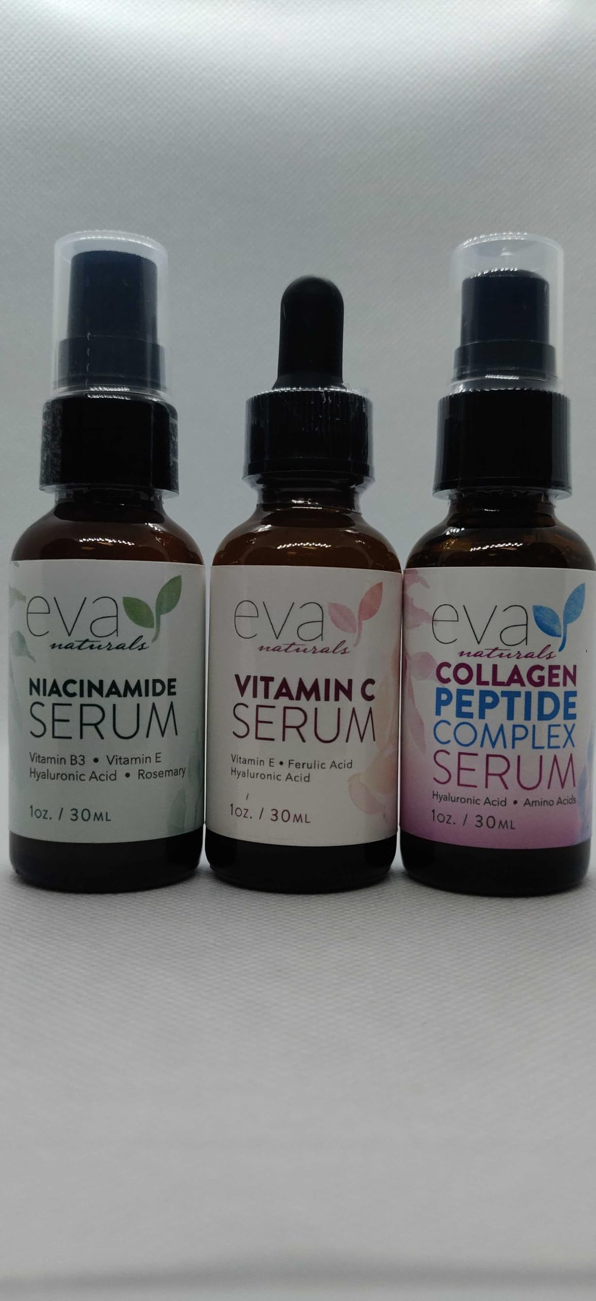 Eva Naturals - Juego de 3 sueros para el cuidado de la piel con 20% de suero de vitamina C, suero complejo de péptidos, suero de vitamina B3 de niacinamida, suero de péptidos para la cara, suero facial