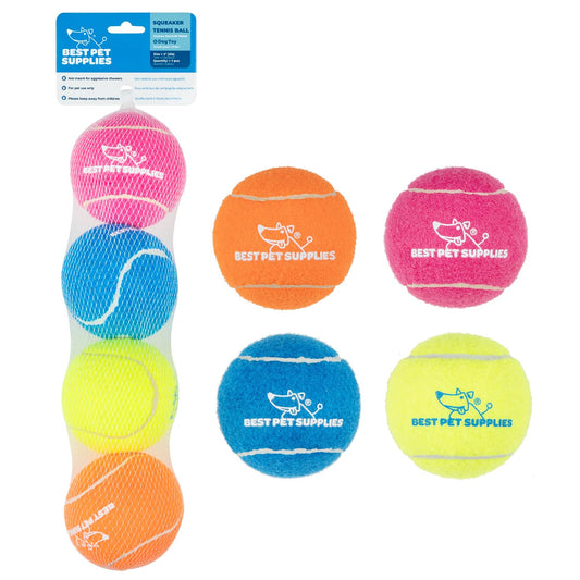 Best Pet Supplies - Pelotas de Tenis chirriantes para Perros, Paquete de 4, Juguetes interactivos de Alta Resistencia para lanzar y Buscar, apoya el Ejercicio y el Entrenamiento de Comportamiento