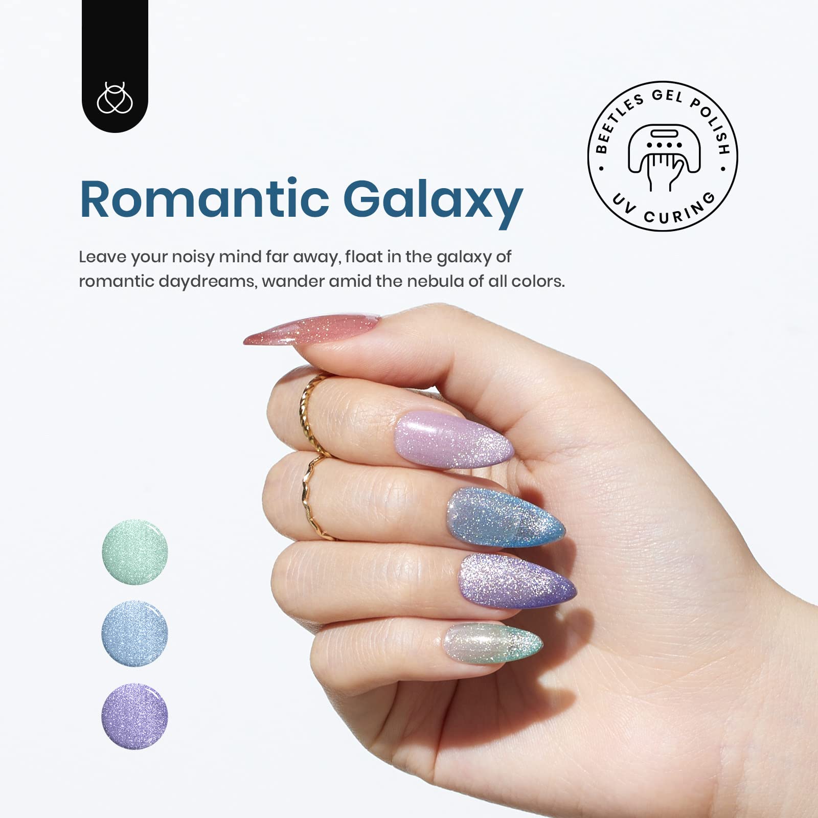 Escarabajos Kit de esmalte de uñas de gel de ojo de gato con brillo holográfico de 6 colores con imán Serie romántica de galaxias Juego de esmalte de uñas de gel con LED ultravioleta para el hogar DIY Manicura Salón de uñas Barniz Arte de uñas