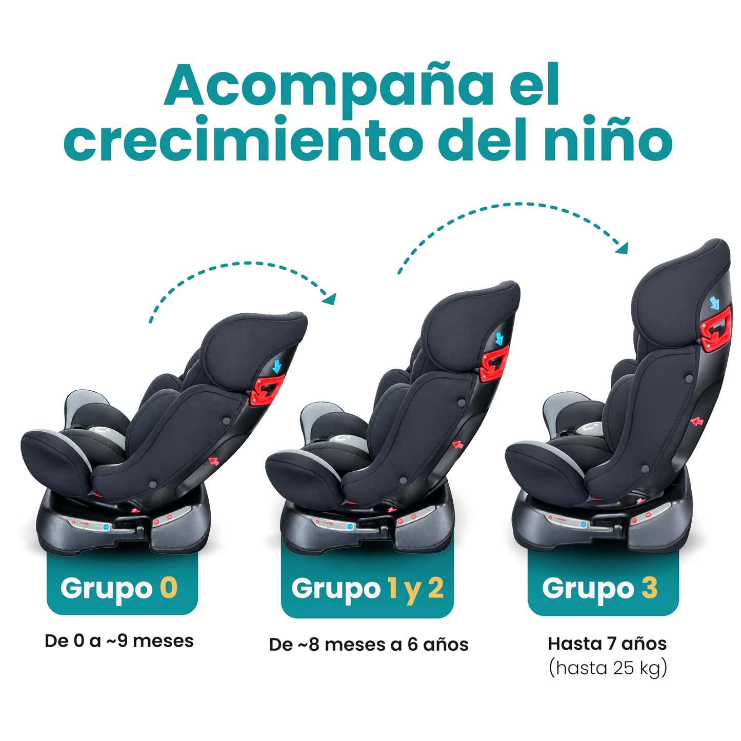 Amulay Autoasiento Nani Convertible 3 en 1, 0 a 25 kg, Gris y Negro