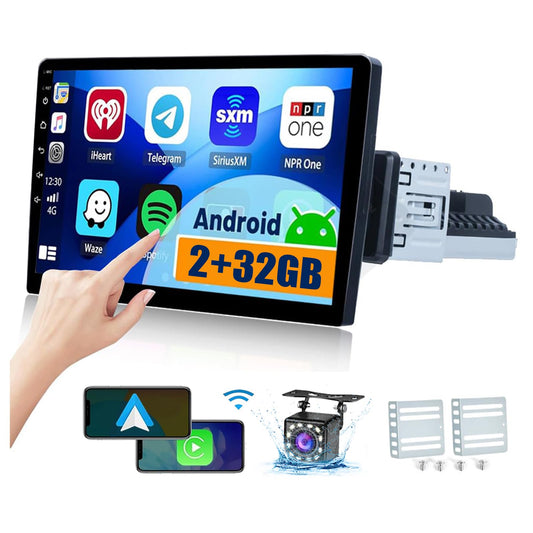 FINYQBET Autoestéreo para Carro de Pantalla 1 DIN de 10 Pulgadas con CarPlay, Android Auto, Sistema Android, WiFi, GPS, Bluetooth, Mirror Link y Cámara de Visión Trasera