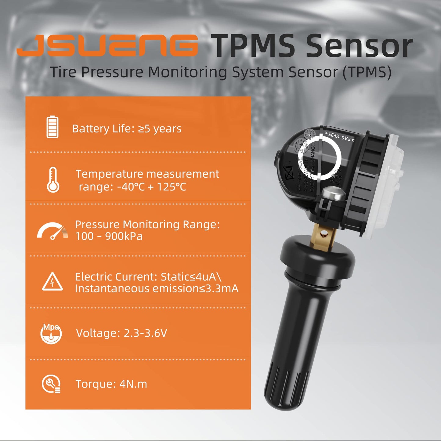Sensor de Presión de Neumáticos Jsueng Ford Negro Paquete de 4