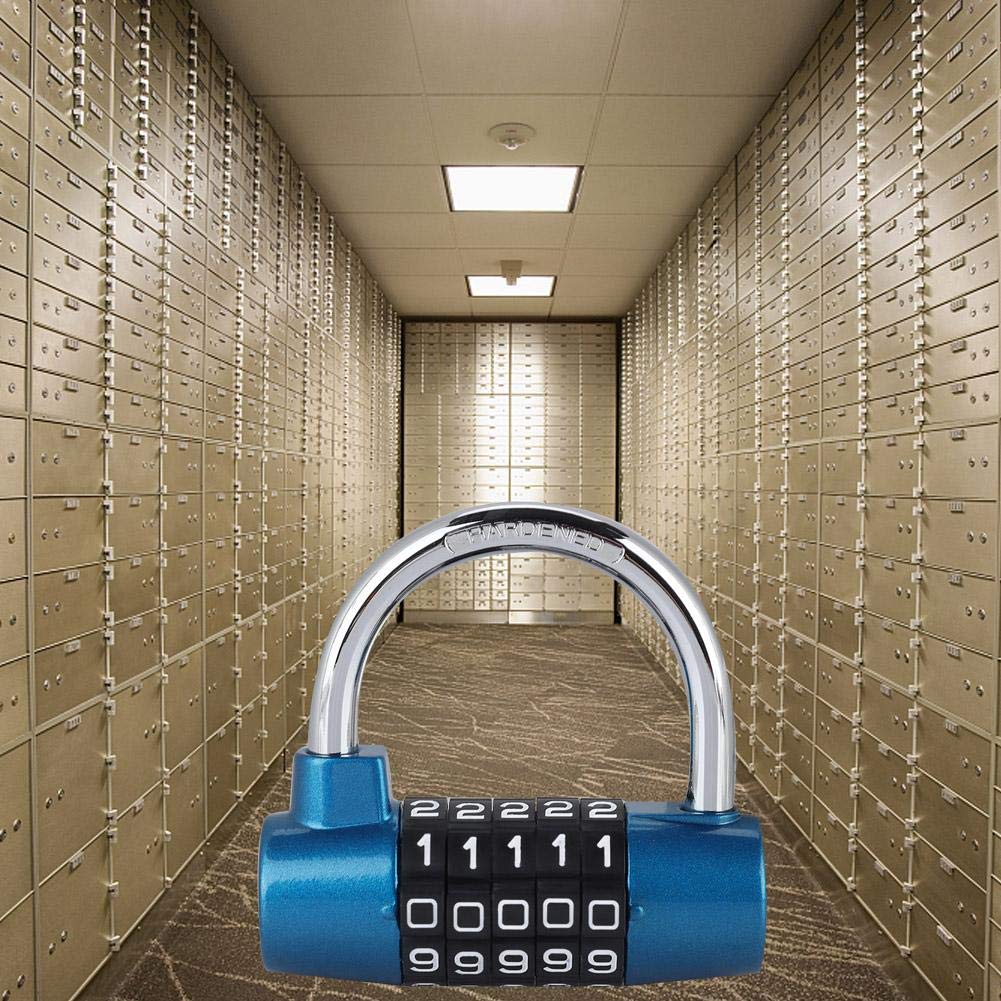 Candado de 5 dígitos, Cerradura de casillero Aleación de zinc, U forma de Cerradura Combinación de Puerta Maleta para gimnasio, Escuela, Hogar, Oficina, Viajes, Gabinete, Bicicleta(azul)