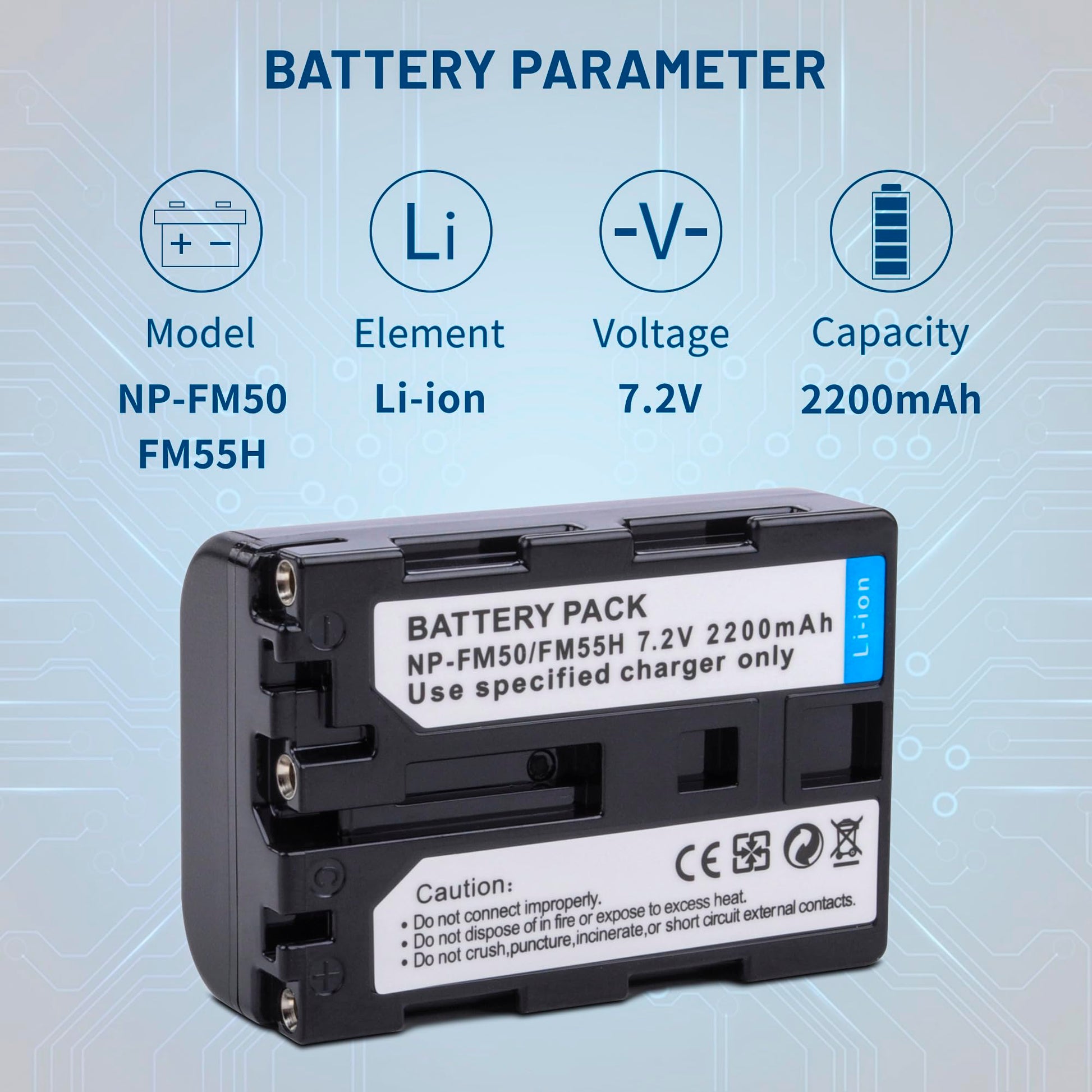 Baterías de Repuesto y Cargador Compatible Sony NP-FM50 NP-FM30 NP-QM50 NP-FM55H Tipo M Paquete de 2