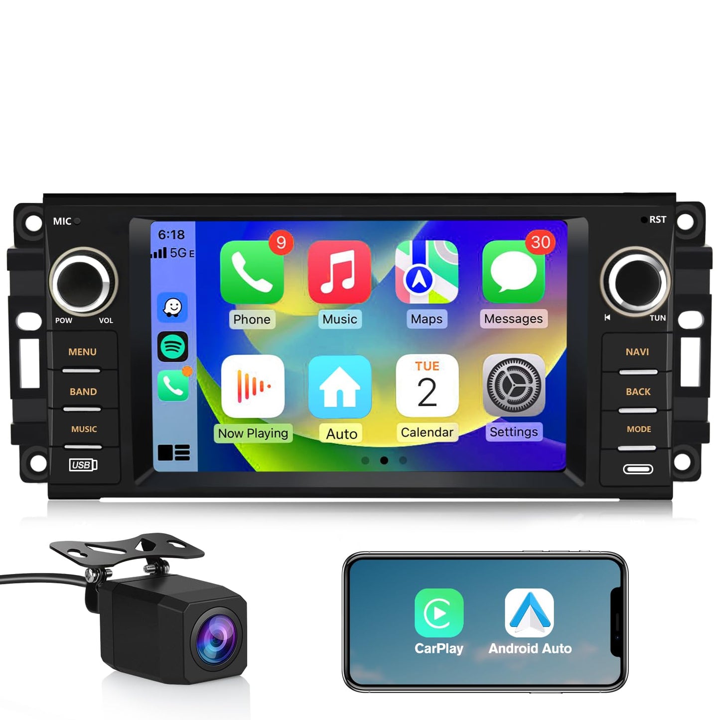 Estéreo de coche para Jeep Wrangler JK Compass Patriot/Chrysler/Dodge RAM Charger, pantalla táctil de 7 pulgadas [2 GB+32 GB] Radio Android 13 con CarPlay Andriod Auto inalámbrico con cámara inversa