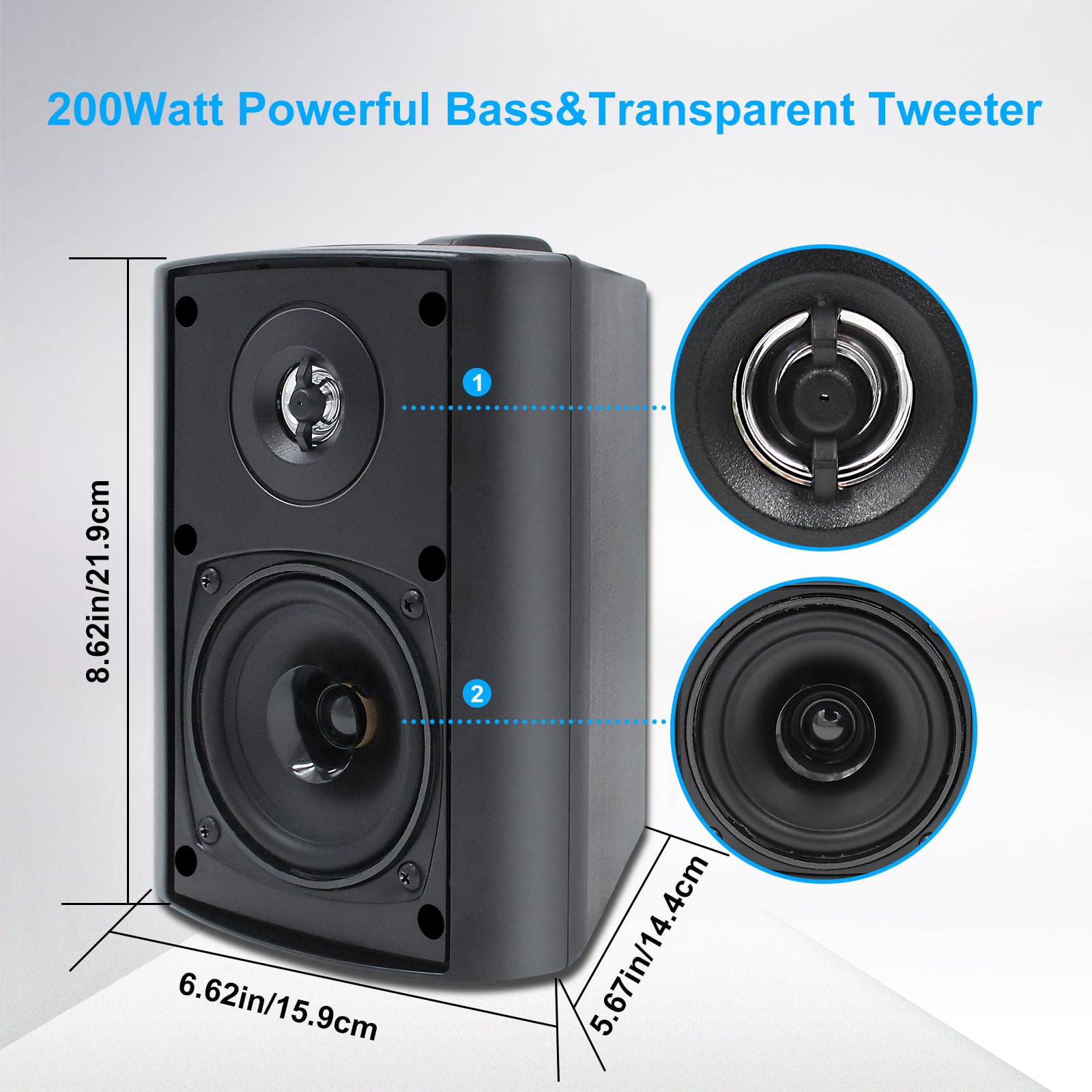 Herdio Altavoces 4 Pulgadas para Interiores y Exteriores, Resistentes al Agua, para terraza, Montaje en Pared, Altavoces, Negro
