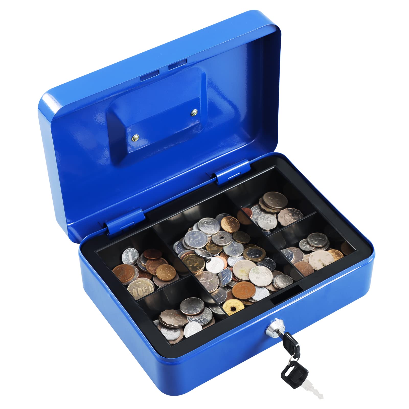 Caja de Acero xydled Azul con Bandeja Extraíble para Monedas y Cerradura de Llave